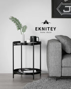 EKNITEY 2 Tier End Table - Metal Side Table Waterproof Small Sofa Coffee Side Tables Bedroom Indoor Outdoor with Removable Tray for Living Room Bedroom Balcony and Office (Black)