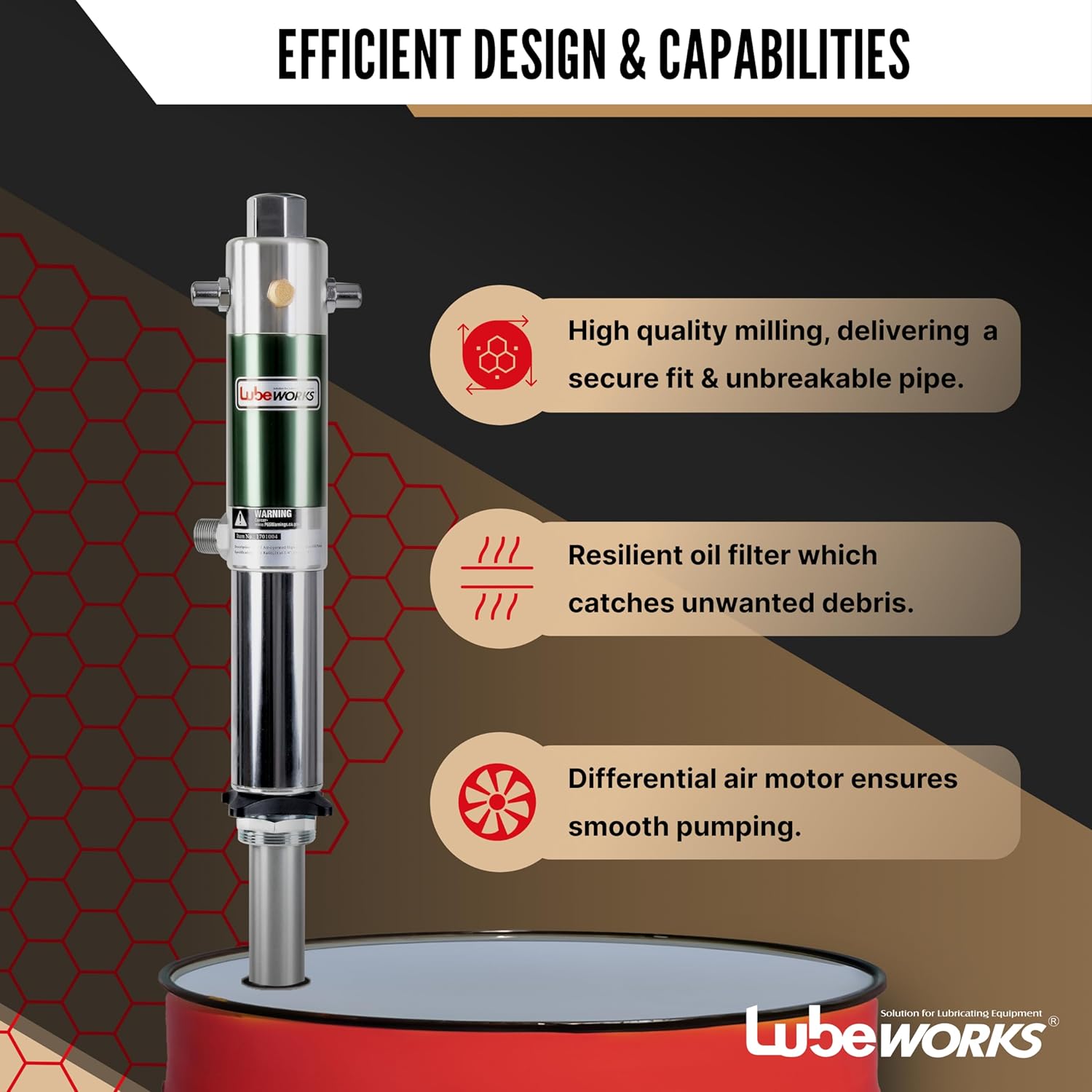 Oil Transfer Drum Pump Double Action 1:1 Fast High Flow Rate 8.5GPM / 32LPM for SAE130 Oils/Fluids