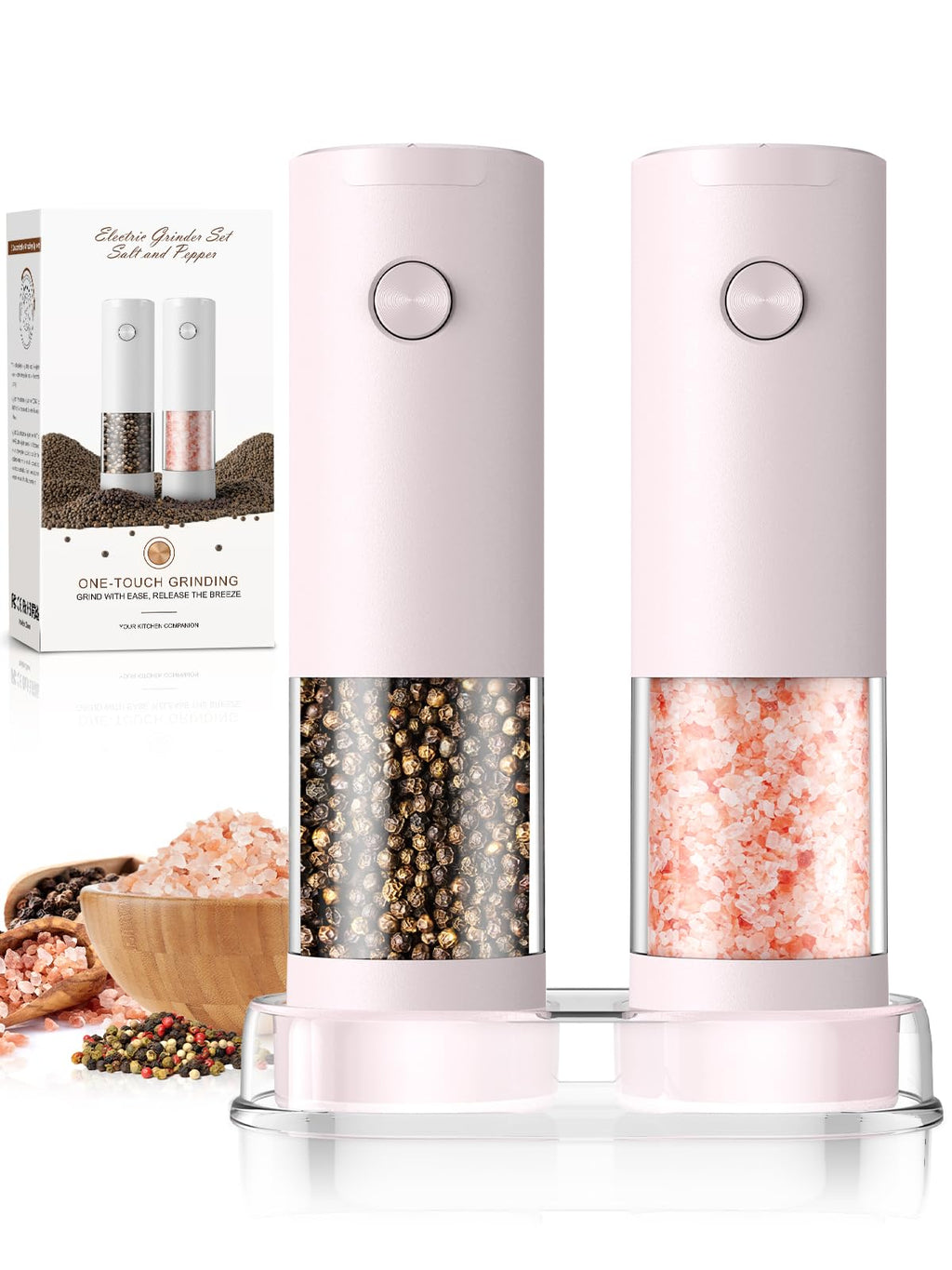 Electric Salt and Pepper Grinder Set Automatic Battery Pepper Mill Shakers Adjustable Coarseness Upgraded Larger Capacity with Led Home and Kitchen Appliances Birthday Gifts for Women Mom