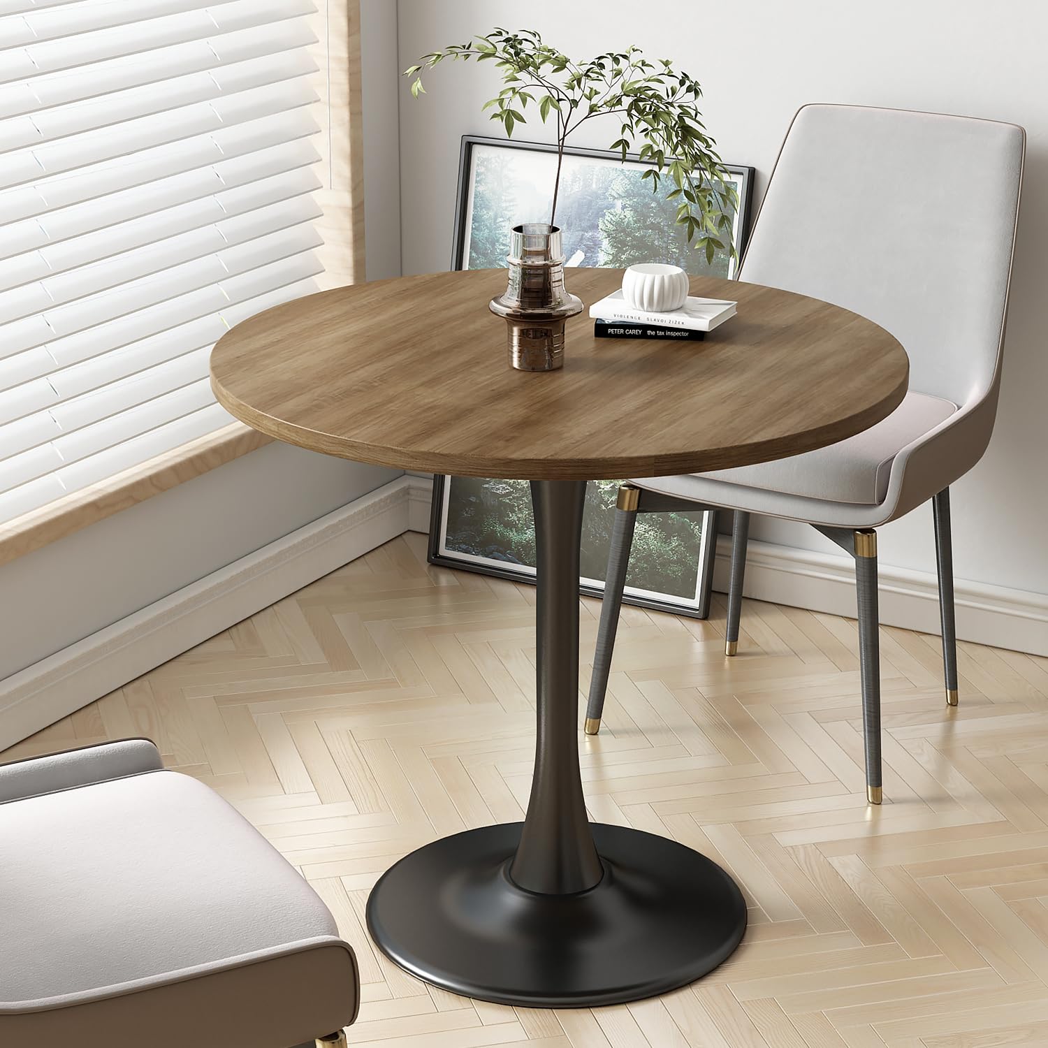 White Round Table Modern Tulip Dining Table White Round Kitchen Table Mid Century Coffee Table for Living Room, 24 inch