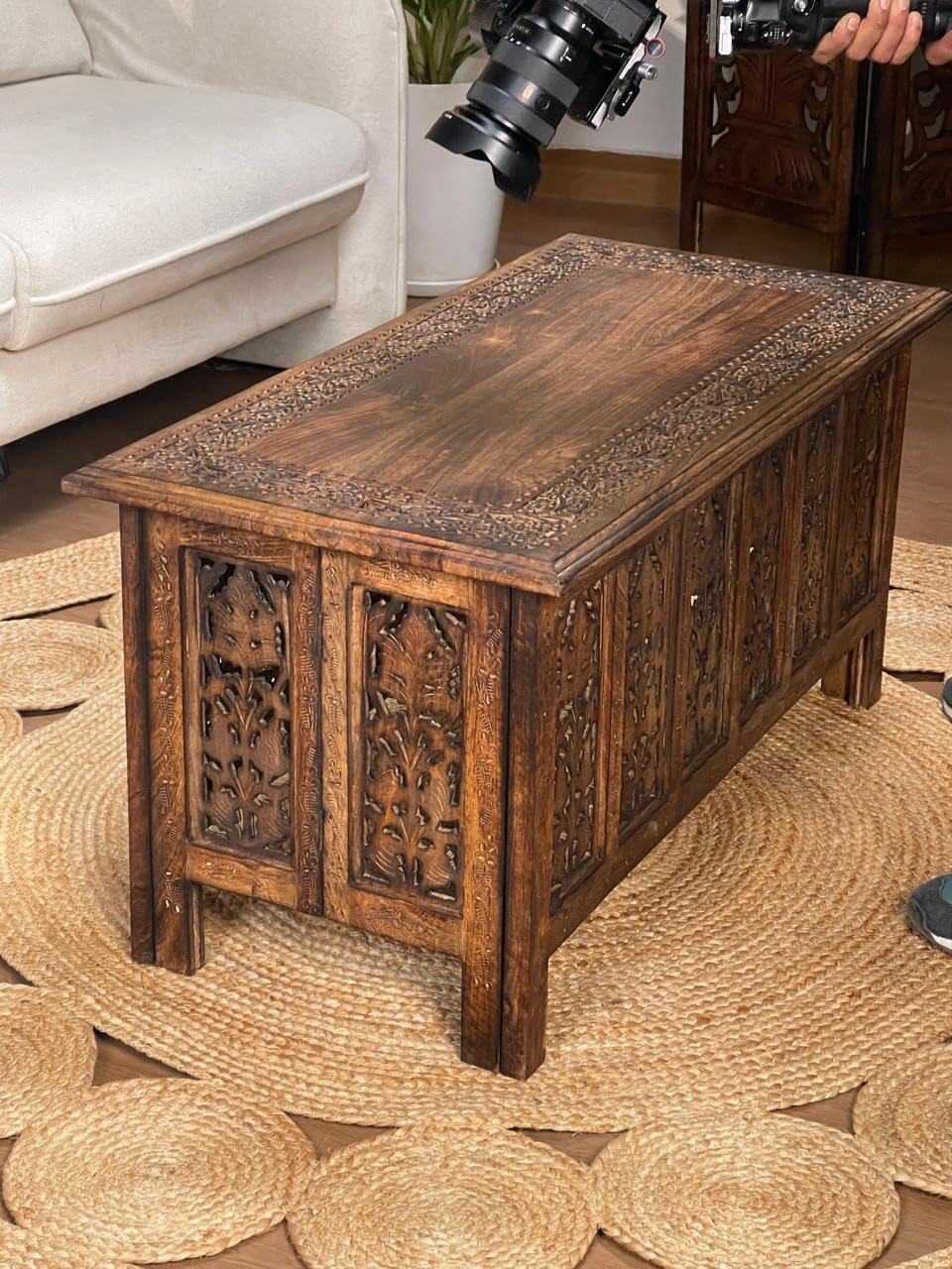 Rectangular Wooden Coffee Table, Modern Wooden Coffee Table, Center Tables, Entryway Table, Living Room Table for Magazines, Books, and Plants - 36x18 Inch Burnt