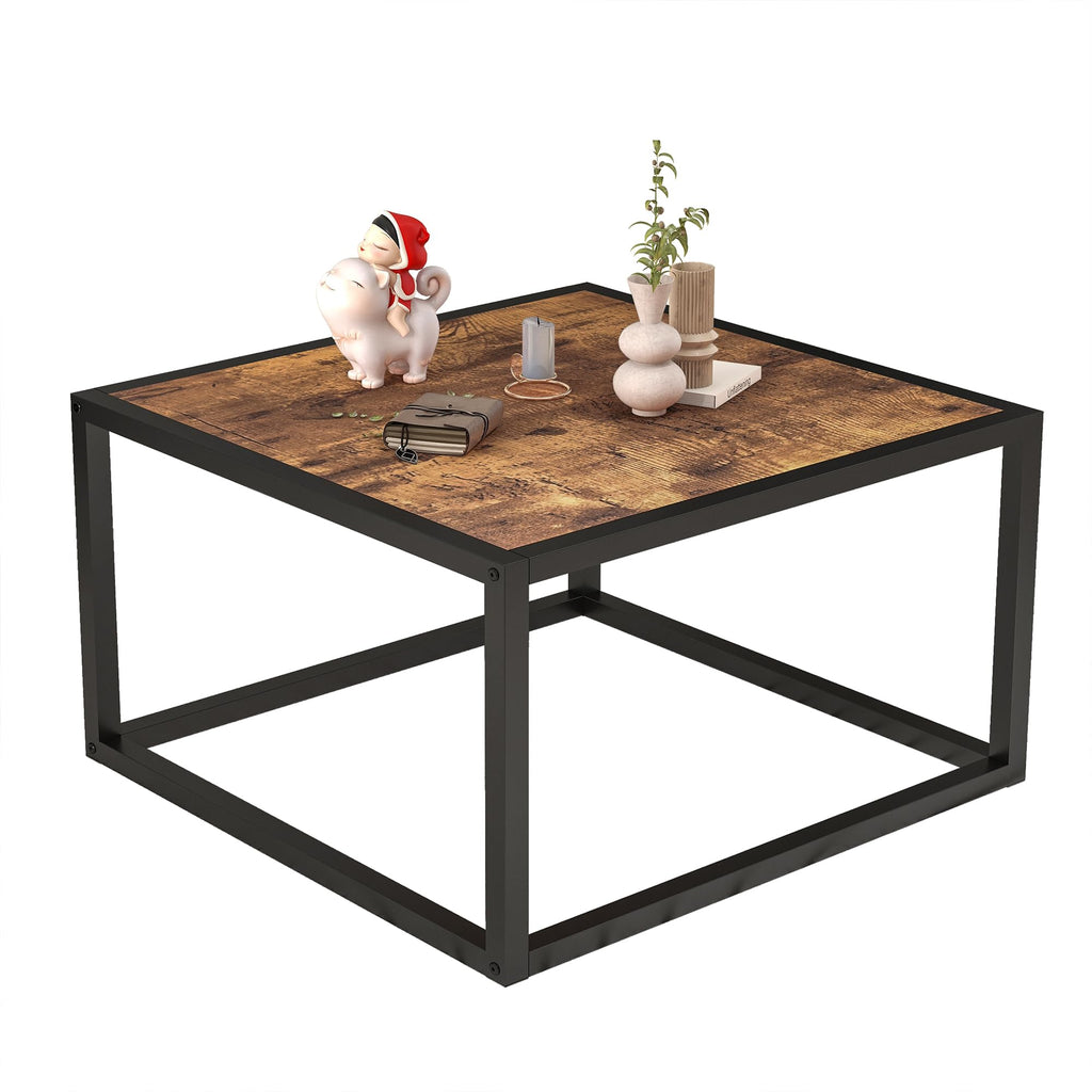 Square Coffee Tables for Living Room, Small Coffee Table with Storage Center Side Table with Wood Tabletop and Sturdy Metal Frame,Black and Gray/60x60x40cm