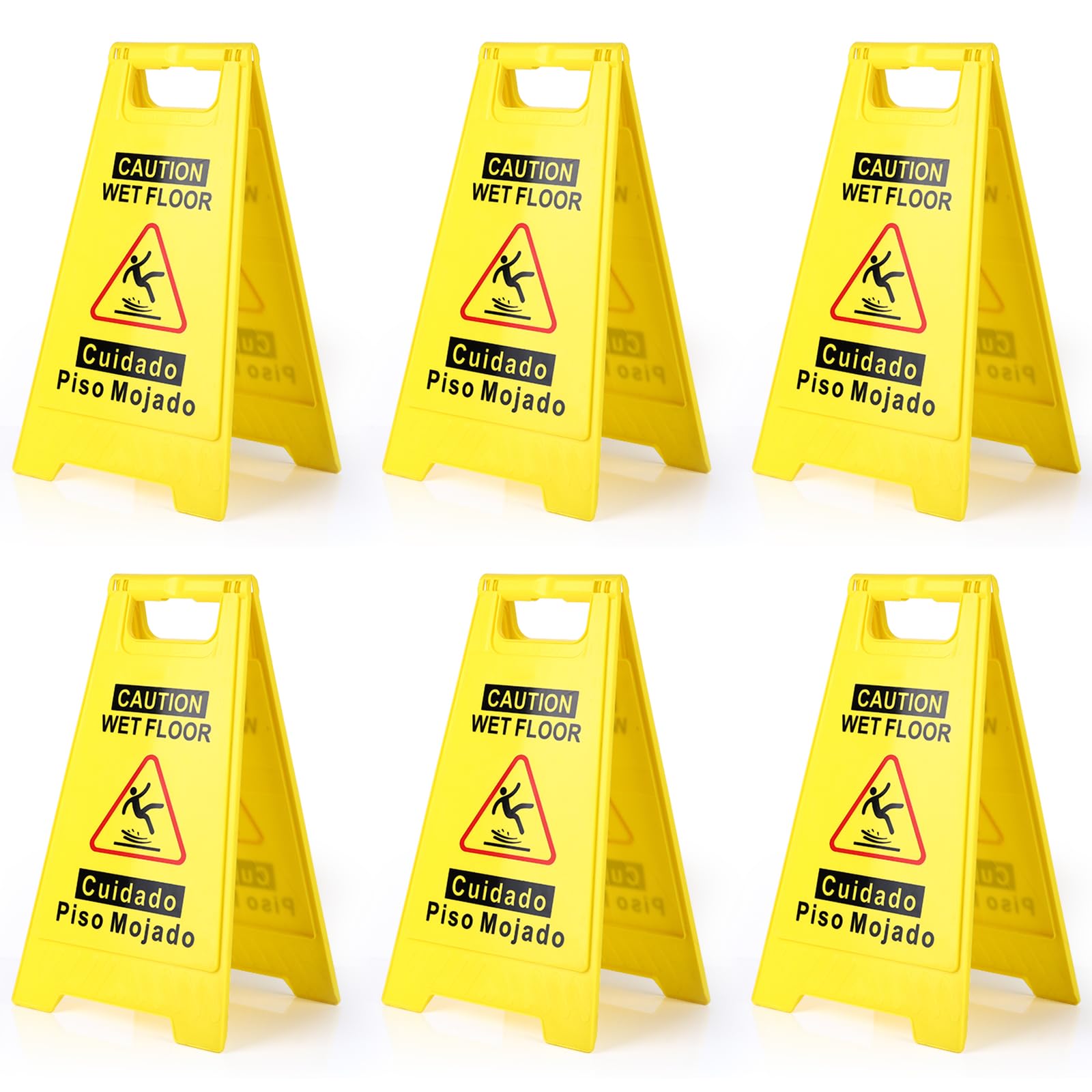 2-Pack Caution Wet Floor Sign,17.5" Height,Bright Yellow Double-Sided Folding A-Shaped Frame Design, Bilingual Caution Message
