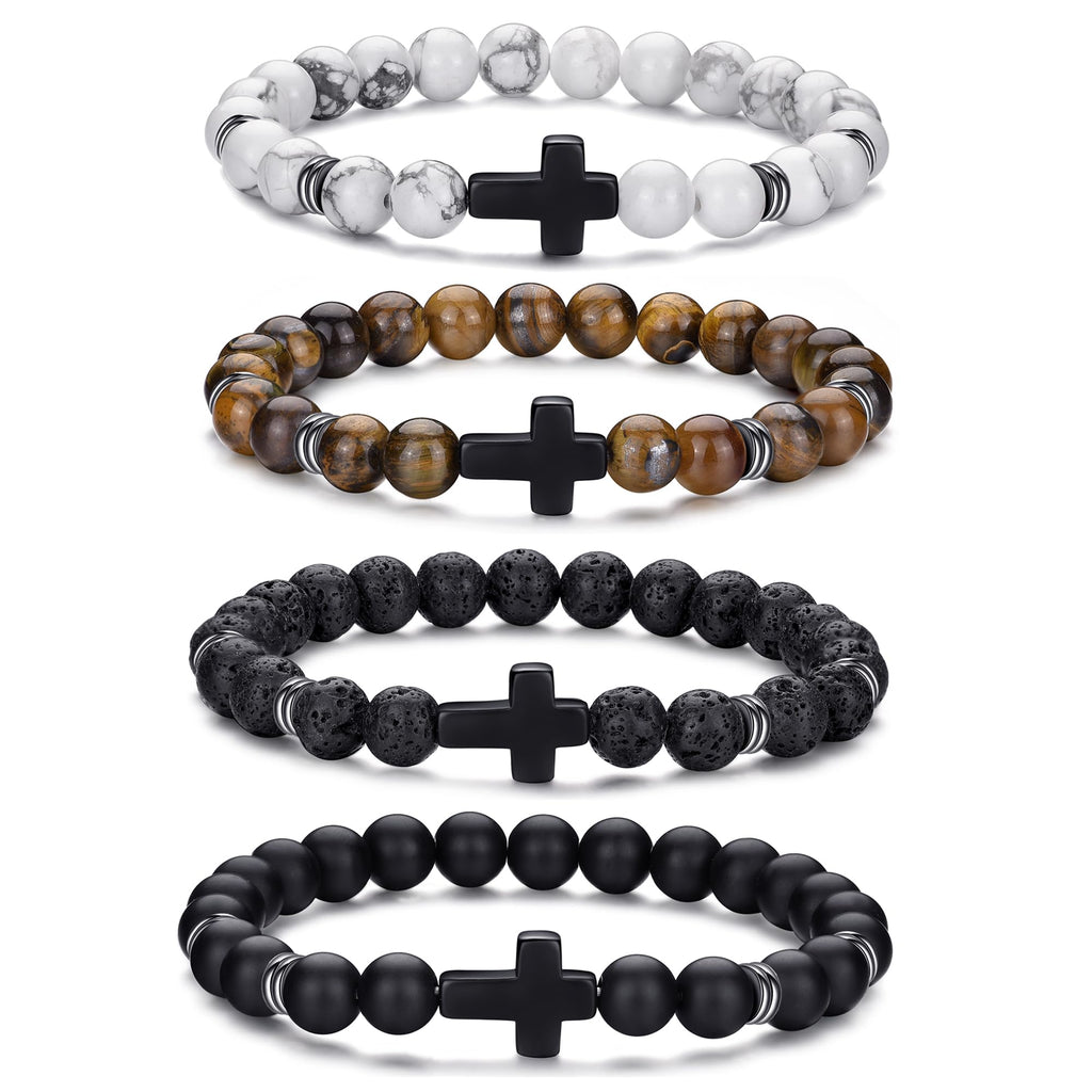 RANKEEF Tiger Eye Bracelet For Men 8MM Natural Stone Stretch Adjustable Black Crystal Beaded Bracelet for Men Women Gifts