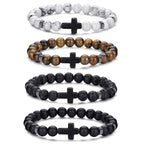 RANKEEF Tiger Eye Bracelet For Men 8MM Natural Stone Stretch Adjustable Black Crystal Beaded Bracelet for Men Women Gifts