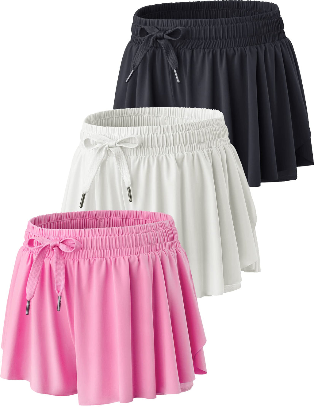 3er-Pack Mädchen Fließende Shorts mit Spandex-Futter 2-in-1 Jugend Schmetterlingsröcke für Fitness, Laufen, Sport (Set 2, Jugend Medium)