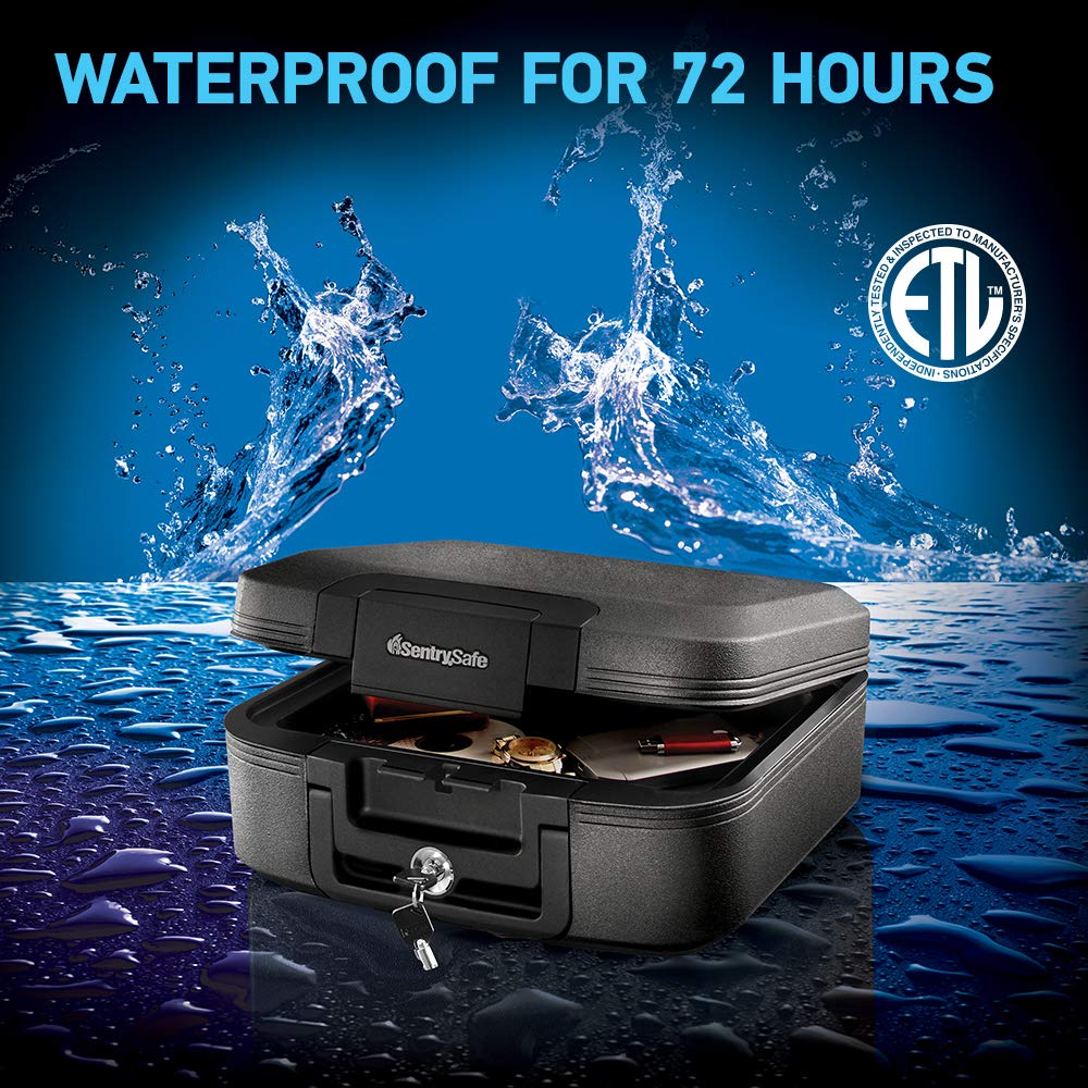 SentrySafe Grigio Carbone Cassaforte Ignifuga e Impermeabile con Serratura a Chiave, Baule Portatile per Denaro, Passaporto, 0.28 Piedi Cubici, 6.6 x 15.4 x 14.3 Pollici, CHW20221