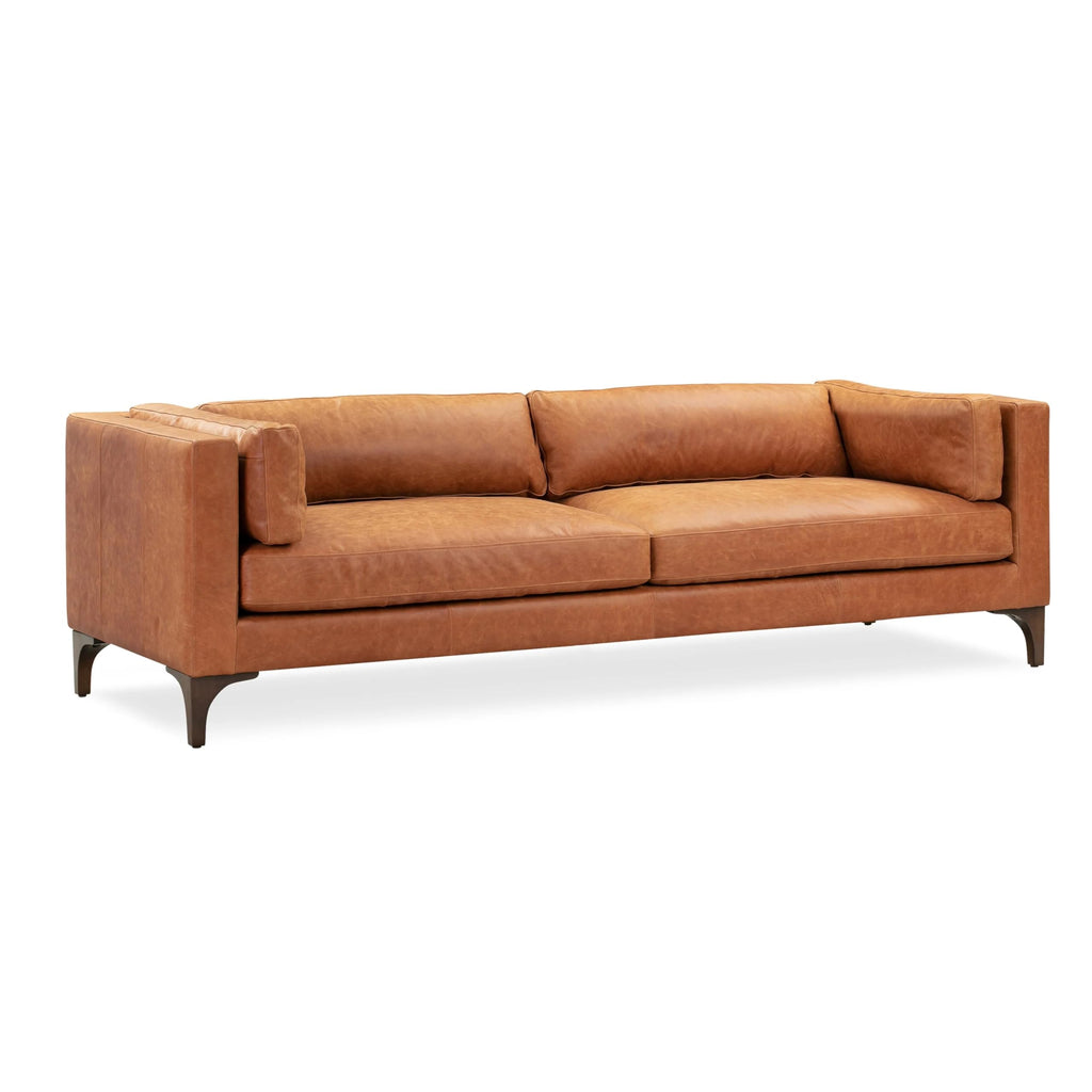 Poly & Bark Lyon Leather Couch - 87.4 Inch Sofa - Full-Grain Leather Sofa for Living Room with Feather-Down Topper - Living Room Couch - Vintage Italian Leather in Cognac Tan