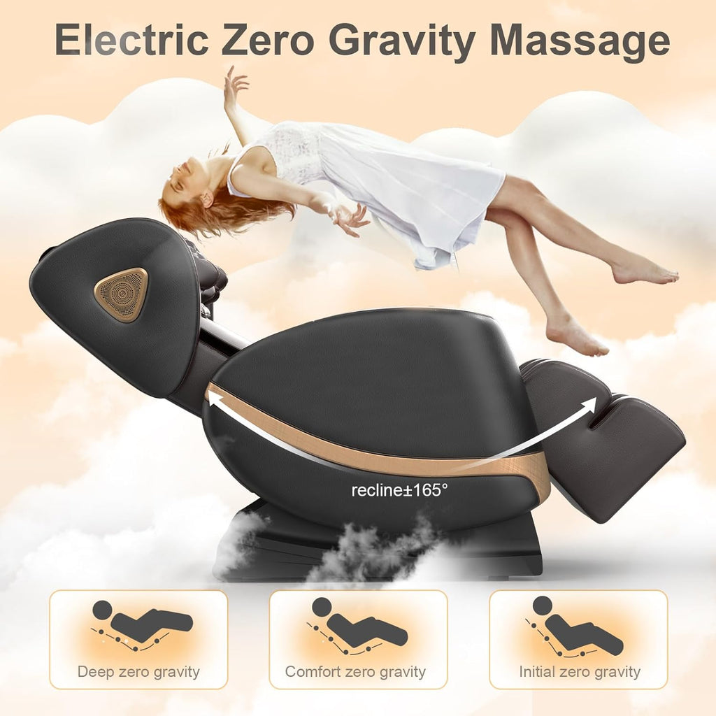 2025 Massage Chair Full Body, Zero Gravity Massage Chair with 10 Fix Rollers, Heating, Foot Massage, Auto Modes, Bluetooth Speaker, Touch Screen Controller
