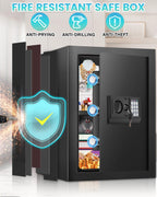 2.5 Cuft brandsikker boks, pengeskab til hjemmet med brandsikker vandtæt taske, tyverisikring digital sikkerhedsboks med smart alarmsystem, aftagelig hylde, mute-funktion, personlig pengeskab til pengesmykker
