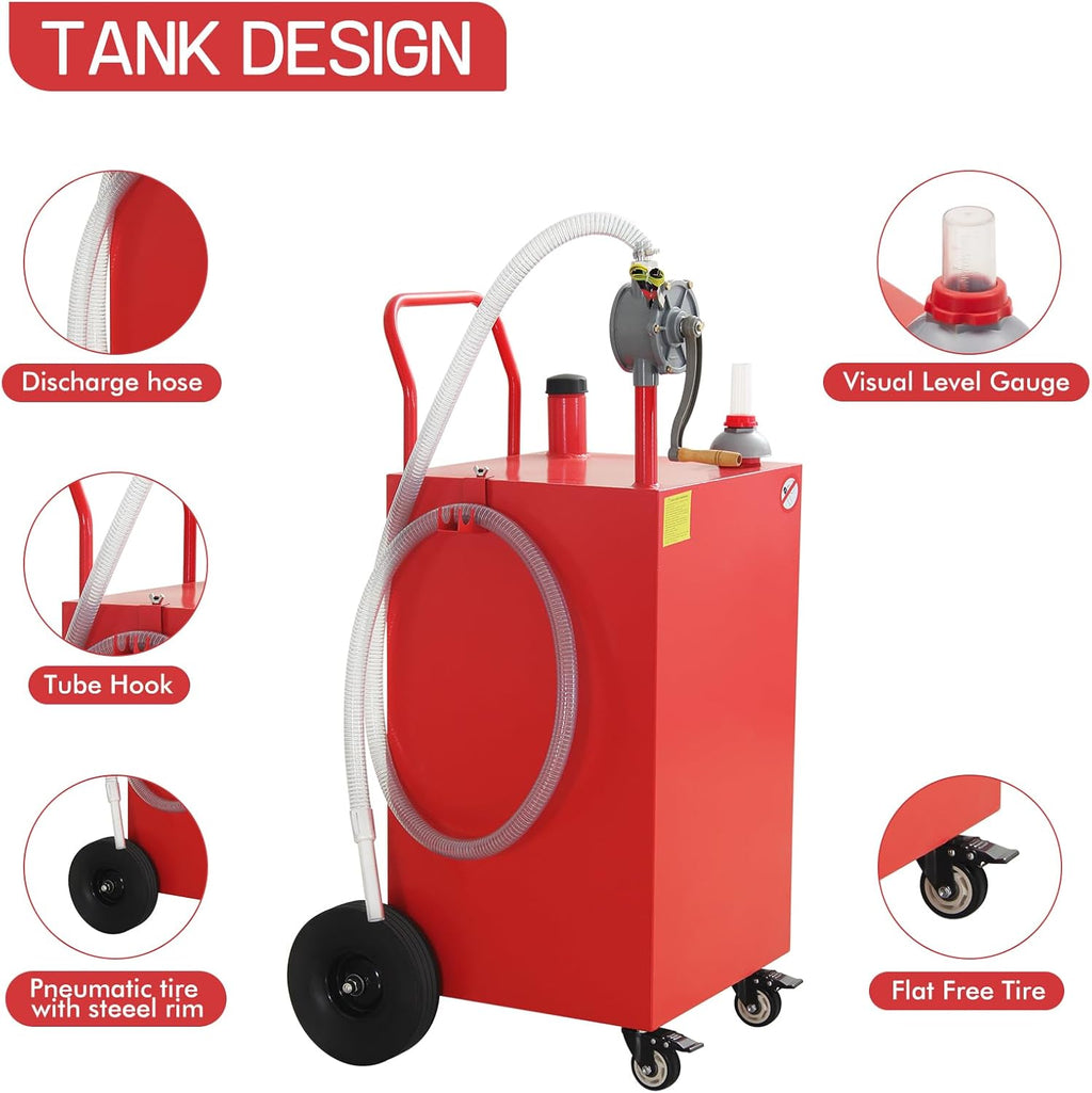 50 Gallon Fuel Caddy, Portable Fuel Caddy with Manual Pump - Heavy Duty Gas & Diesel Storage Tank on 4 Wheels, for Gasoline/Diesel Transfer to Cars, Trucks, ATVs, Boats, Lawn Mowers & Equipment
