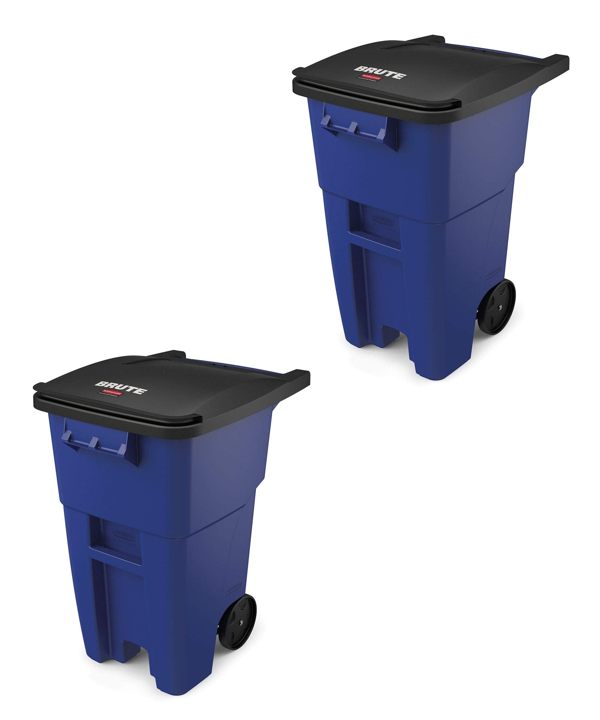 Rubbermaid Commercial Products BRUTE Rollout Heavy-Duty Wheeled Recycling Can/Bin, 50-Gallon, Blue Recycling, for Restaurants/Hospitals/Offices/Warehouses/Garage