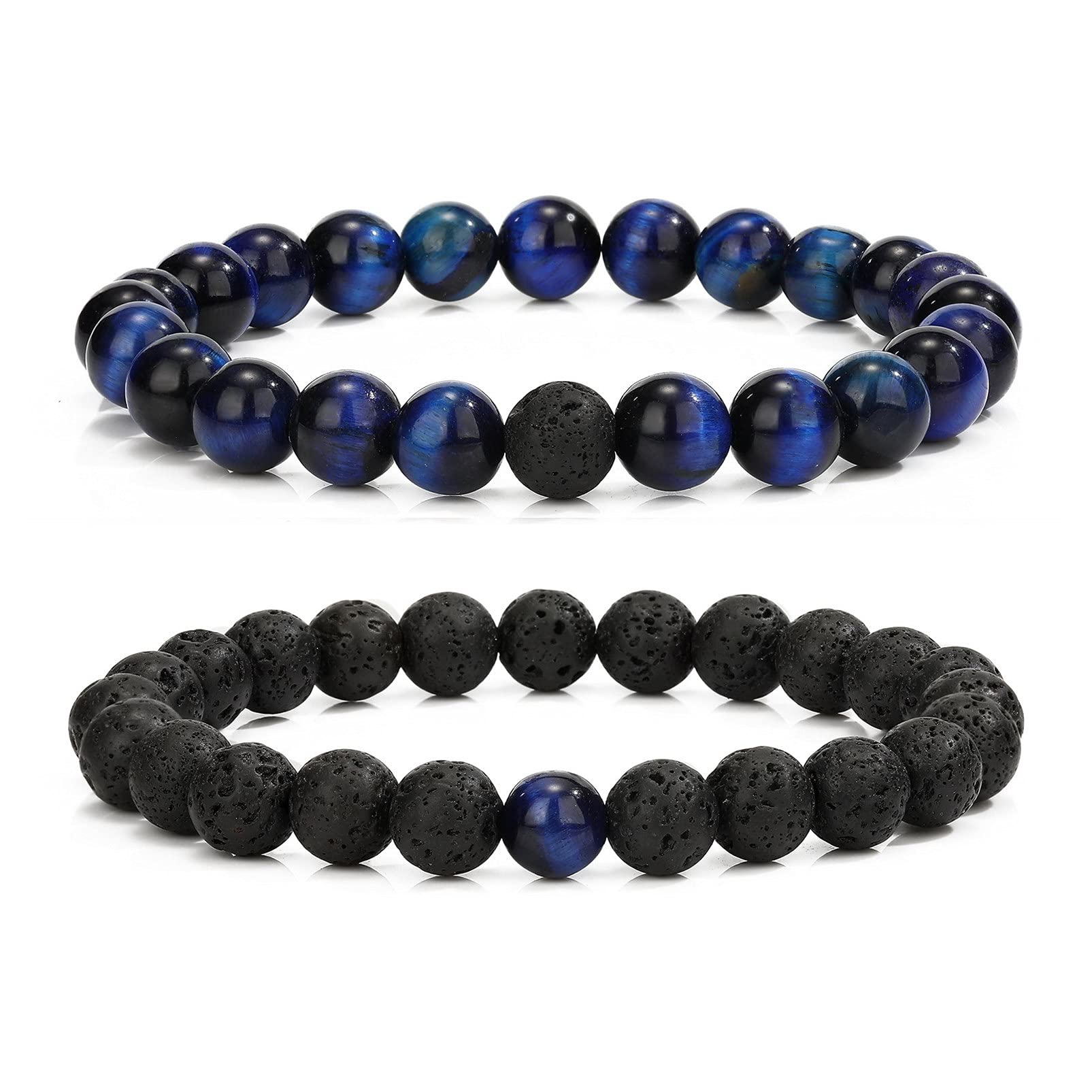 MengPa Mens Beaded Bracelets Couples Matching Bracelet Set Lava Rock Beads for Women Stone Jewelry