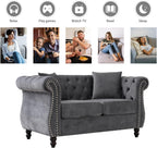 59" Chesterfield Loveseat Velvet Sofa for Living Room,2-Seater Sofa Tufted Couch with Two Pillows,Rolled Arms and Nailhead for Living Room, Bedroom, Office Grey