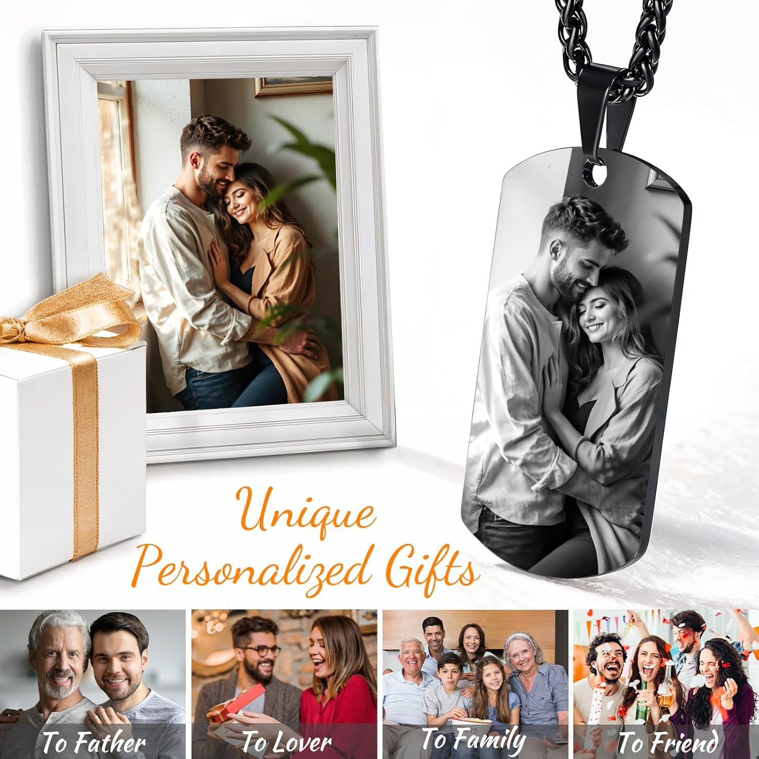 Picture Necklace Personalized Photo, Custom Necklace for Men Customized Engraved Necklace with Photo Text Memorial Gifts for Women Dad Mom