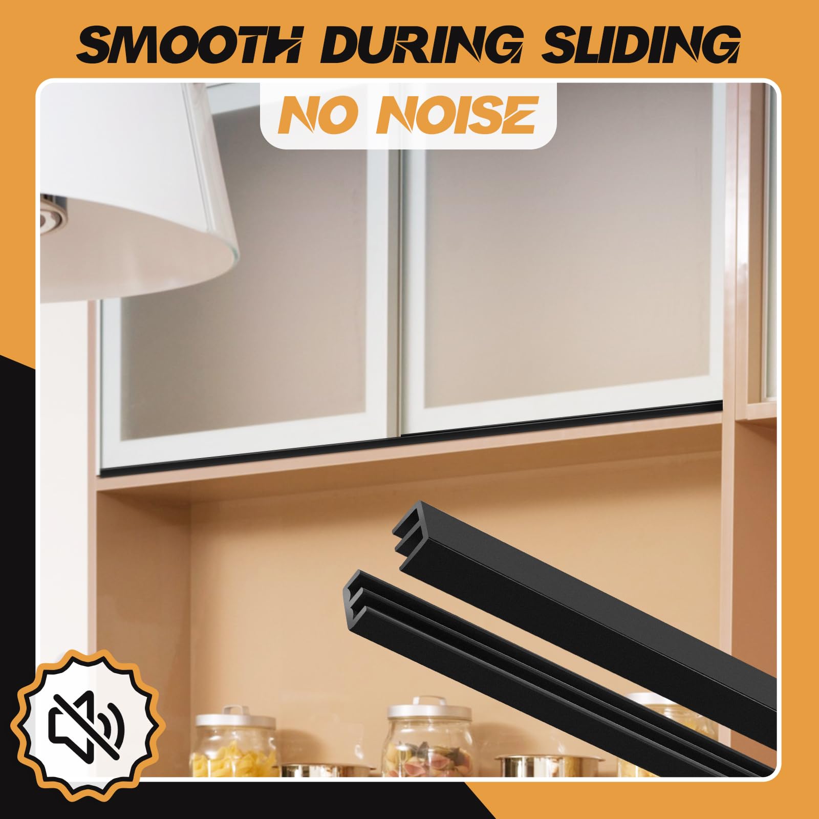 Landical 2 Sets 4FT Sliding Door Track for 1/8" Thick Panels Closet Glass Doors Plastic Cabinet Window Sliding Track (Black)