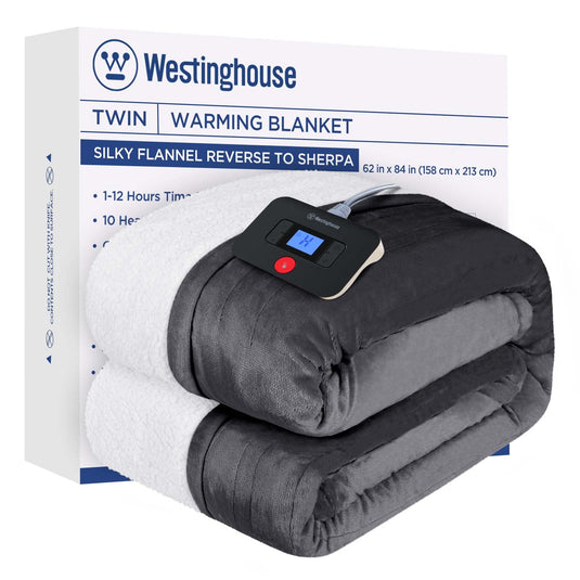 Westinghouse Heated Throw Blanket, Electric Blanket Throw with 6 Heating Levels and 2-10 Hours Time Settings, Flannel to Sherpa Super Cozy Heated Blanket Machine Washable, 50x60 inch, Charcoal