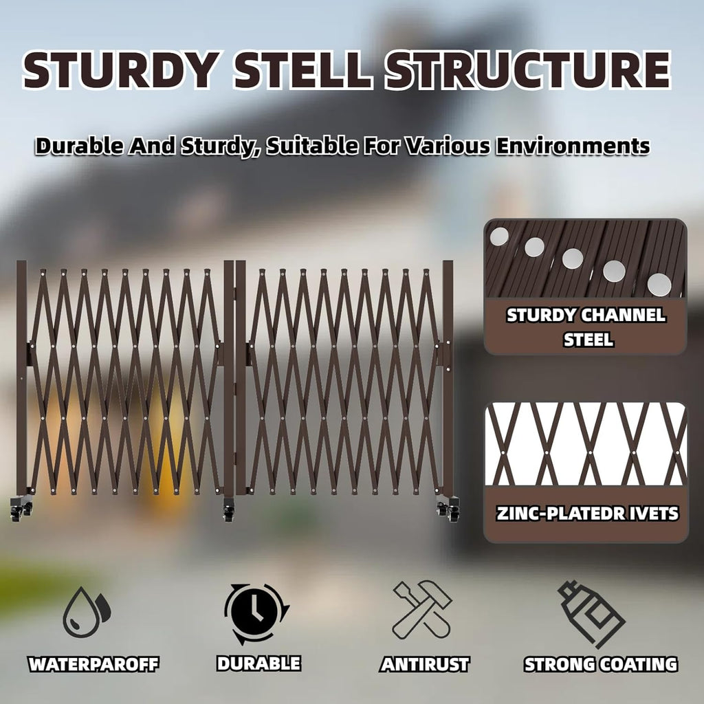 209" Width Expandable Driveway Gate & Retractable Fence Outdoor - 180° Rotating Aluminum Barricade with Casters, Metal Safety Barrier for Backyard/Dog Security (216.54 * 41.34,Grey)