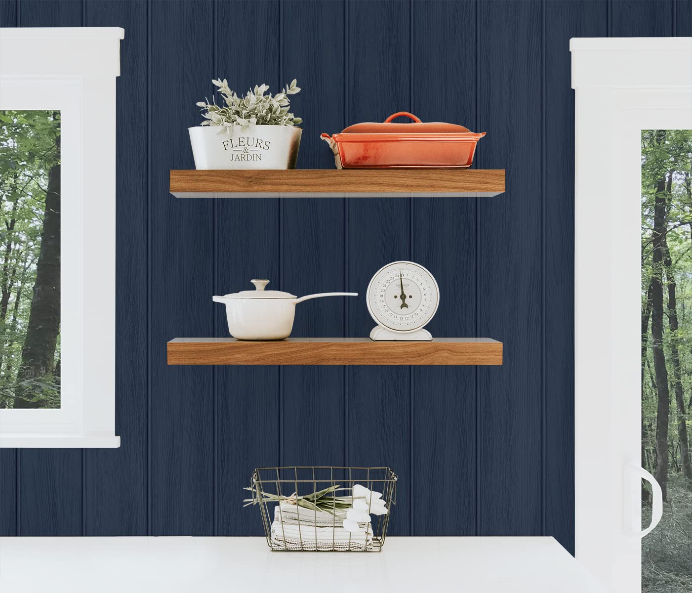 NextWall Yapay Ahşap Panel Yapıştır ve Çıkar Duvar Kağıdı (Donanma Mavisi)