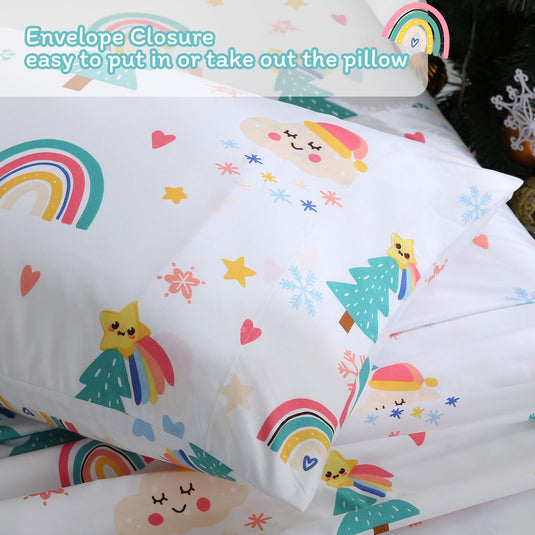 JSD Pink Unicorn Kids Sheet Set Twin Size, 3 Piece Girls Rainbow Printed Microfiber Bed Sheets Deep Pocket