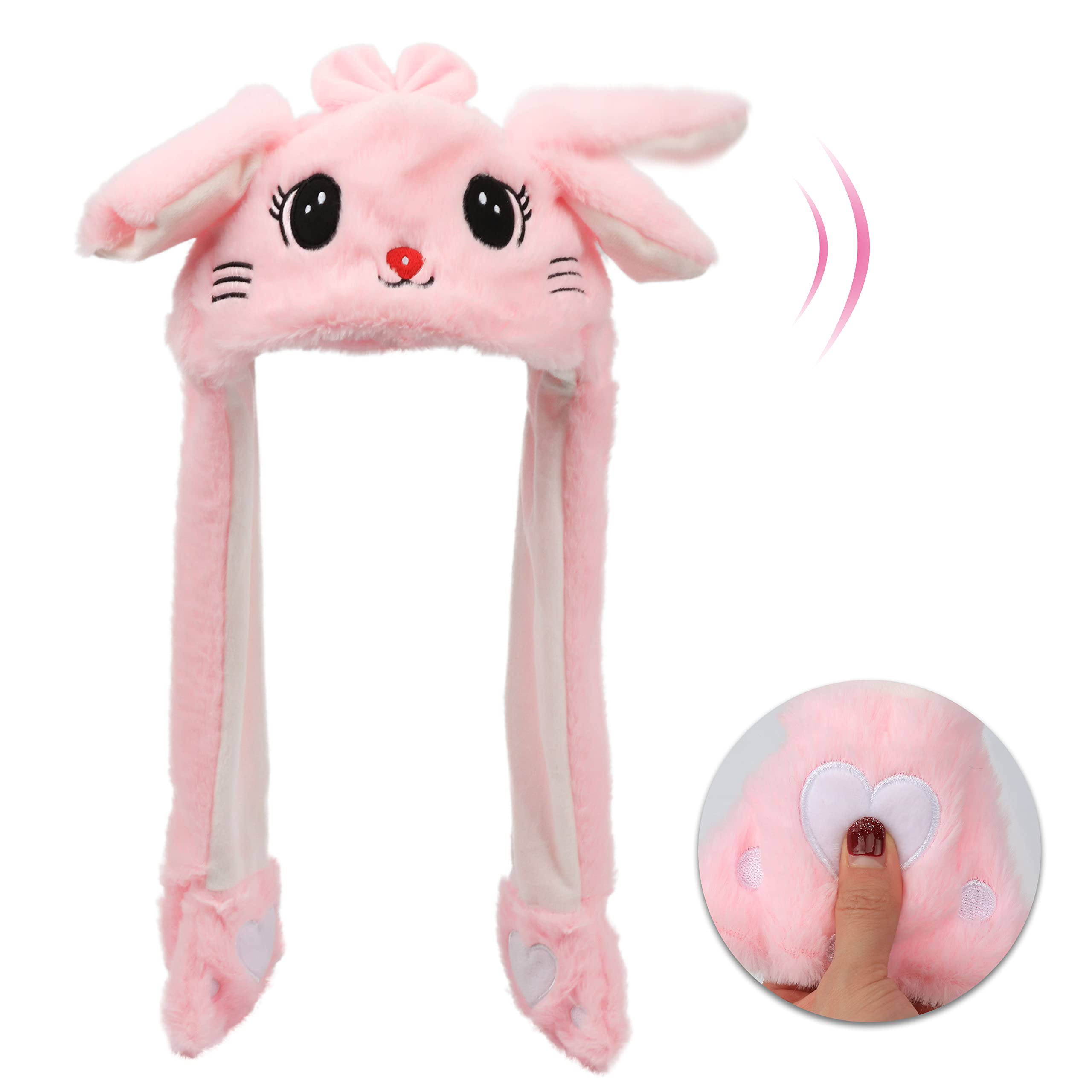 Animal Hat with Ears Moving Jumping Pop Up Beating Hat Plush Holiday Cosplay Dress Up Funny Gift for Kids