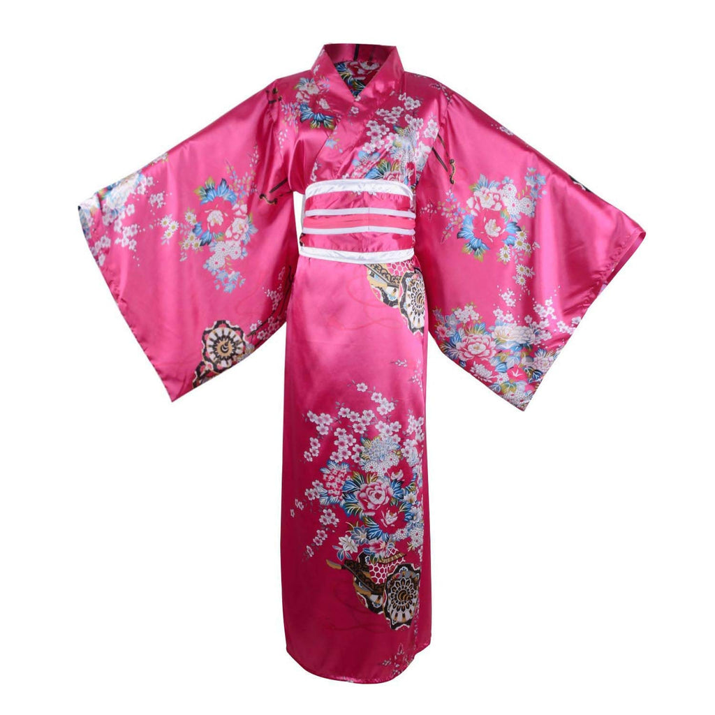 Kimono Costume Adult Japanese Geisha Floral Patten Gown Blossom Bathrobe Sleepwear With Obi Belt