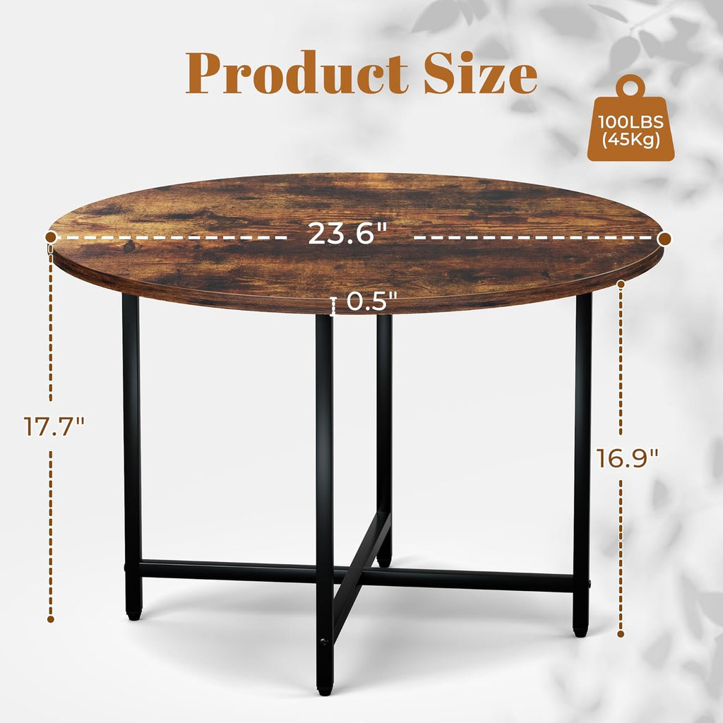 Round Coffee Table, Small Coffee Tables for Living Room, Wood Coffee Table with Metal Frame, Floor Table Desk for Sitting on The Floor, Home, Office, Farmhouse, Rustic Brown (23.6"D x 17.7"H)