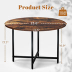 Round Coffee Table, Small Coffee Tables for Living Room, Wood Coffee Table with Metal Frame, Floor Table Desk for Sitting on The Floor, Home, Office, Farmhouse, Rustic Brown (23.6"D x 17.7"H)