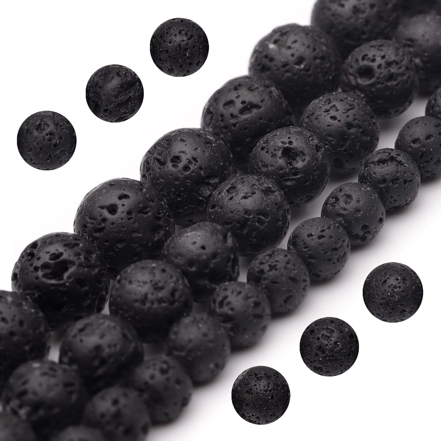 Youngbling Natural Gemstone Beads for Jewelry Making,8mm Black Lava Polished Round Smooth Stone Beads,Genuine Real Stone Beads for Bracelet Necklace 15 Inch(Black Lava,8mm)