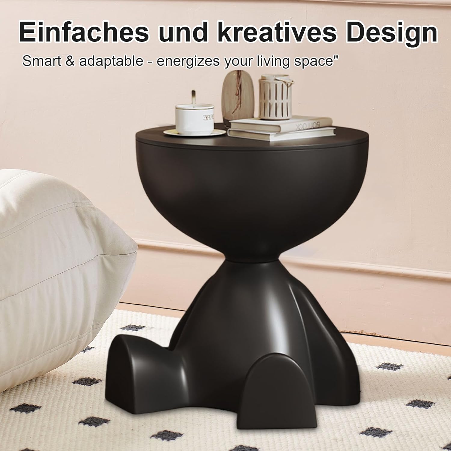 Mini Side Table, Circle Coffee Table, Nightstand, Mini End Tables Accent Living Room Bedroom Balcony Office, Bedside Home Decor for Living Room, Bedroom, Small Spaces, Easy Assembly (Black)