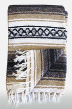 Del Mex Classic Mexican Blanket, Large Authentic Woven Falsa Throw (75"x50"), Artisan Southwest Décor for Beach, Yoga, Outdoors (Tan)