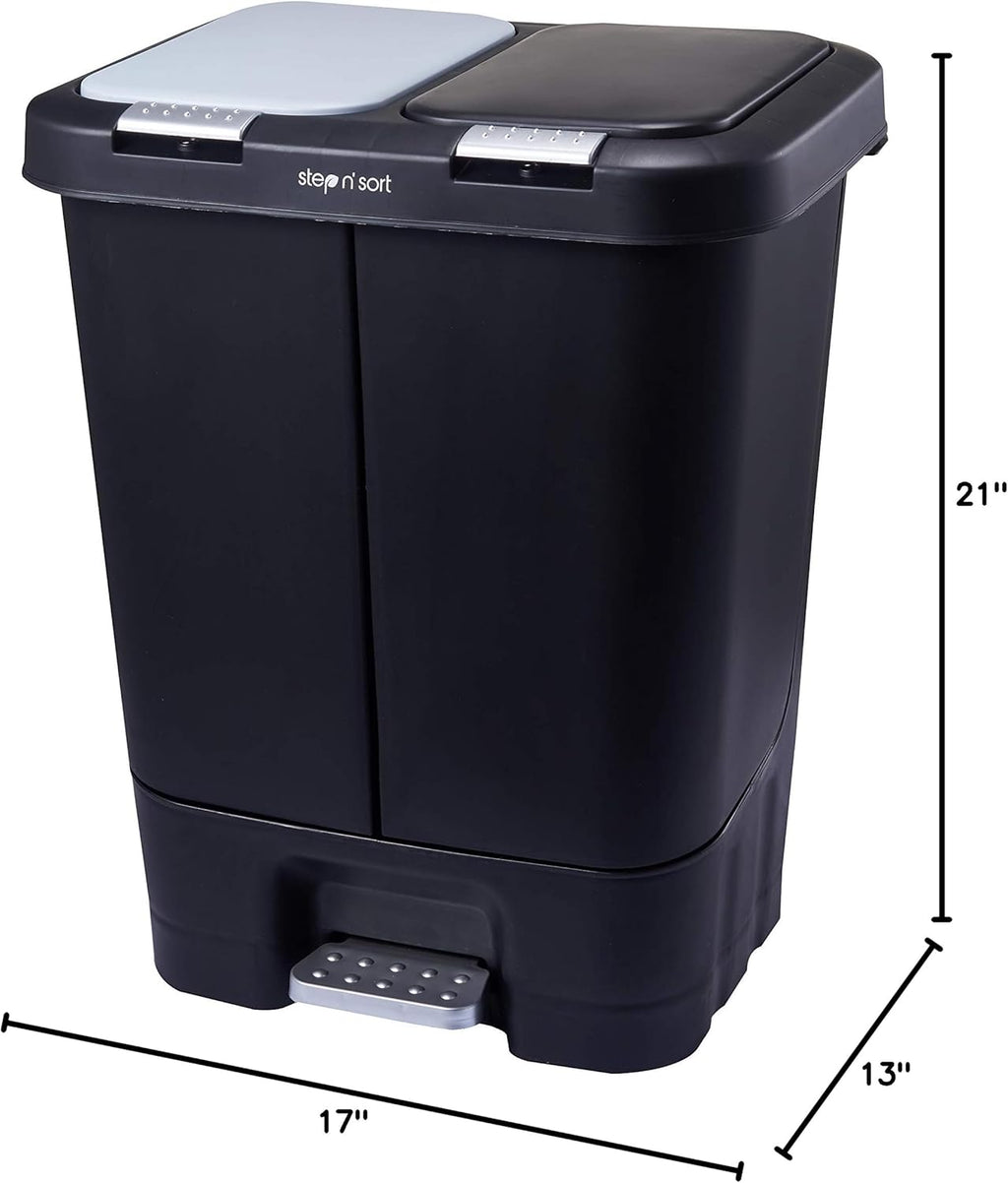 Step N' Sort 11 Gallon, Dual Trash and Recycling Bin with Slow Close Lid,Black,40 Liter,SNS402-B