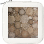 Petoskey Stone Printed Leather Jewelry Box, White Square Jewelry Organizer for Earrings, Rings, Necklaces, Bracelets
