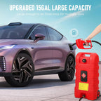 15 Gallon Gas Can, Fuel Tank Container with LE Fluid Transfer Manual Siphon Pump & 10FT Hose, Portable Diesel Gas Storage Caddy with Wheels for Car, ATV, Weeder, Boat, etc., Red