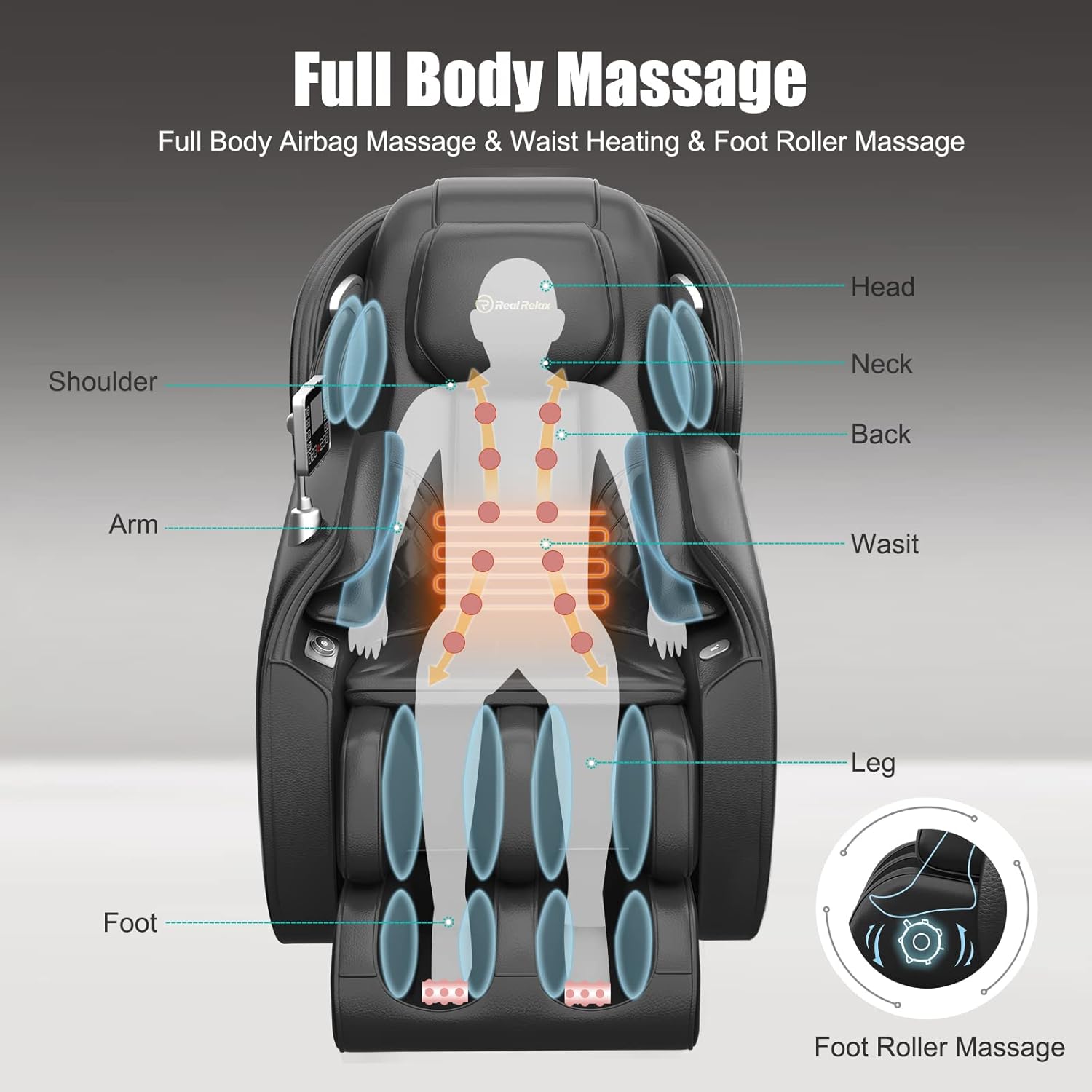 Real Relax 2024 Massage Chair, Full Body Zero Gravity SL-Track Shiatsu Massage Recliner Chair with Heat Body Scan Bluetooth Foot Roller APP Control, Favor-06 All Black