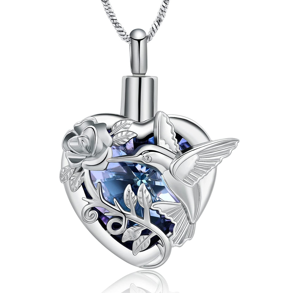 Yinplsmemory Hummingbird Cremation Jewelry Crystal Heart Urn Ashes Necklace for Women Men Memorial Keepsake Necklace of Loved One