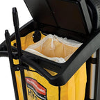 Rubbermaid Commercial High Security Housekeeping Janitorial Cart with Wheels, Yellow Vinyl Bag, Locking Hood and Cabinets for Commercial Facility/Hotel/Stadium/School/Office
