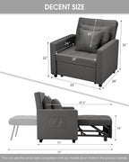 XSPRACER [Updated Convertible Chair Bed, Sleeper Sofa 3 in 1, Stepless Adjustable Backrest,Armchair, Sofa, Bed, Linen, Dark Gray, Single One
