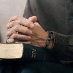 MEALGUET Men's Inspirational Bible Verse Bracelets Lava Rock Bead Bracelet Healing Balancing Braided Leather Wristband with Magnetic Clasp