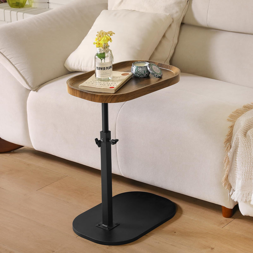 360° Swivel Top C Table for Small Place, Adiustable Height Couch Side Tables That Slide Under SofaModern C Shaped Side Table for Sofa Armrest Tv Tray, Suitable for Coffee, Snack, Drink