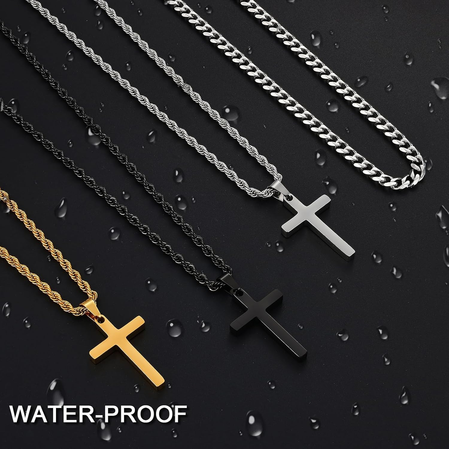 Fiusem 2 Pcs Cross Necklace Chain for Men and Women, Layered Mens Cross Necklaces Stainless Steel Pendant Cuban Link Rope Chain 16-26 Inch