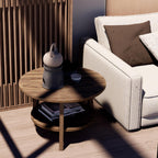 2-Tier Round Coffee Table Wood Nesting Side Table (Walnut, 28x28x18)