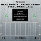 Angry Bull Barricades Metal Interlocking Steel Barricade (8.5 Ft. Heavy Duty, Bridge Feet, Grey Powder Coated, Set of 20)
