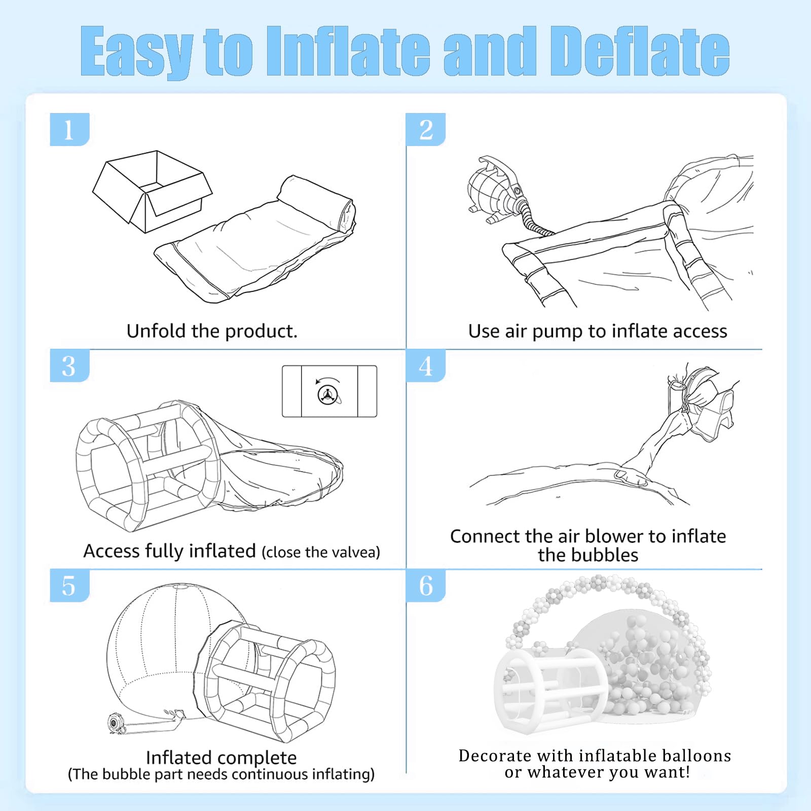 Aufblasbares Bubble-Haus für Kinder, 13 Fuß klarer aufblasbarer Ballon-Dom mit 6,5 Fuß langem Tunnel, Outdoor transparentes Bubble-Zelt aus PVC in Gewerbequalität mit 950W Gebläse & 600W Luftpumpe für Party, Garten