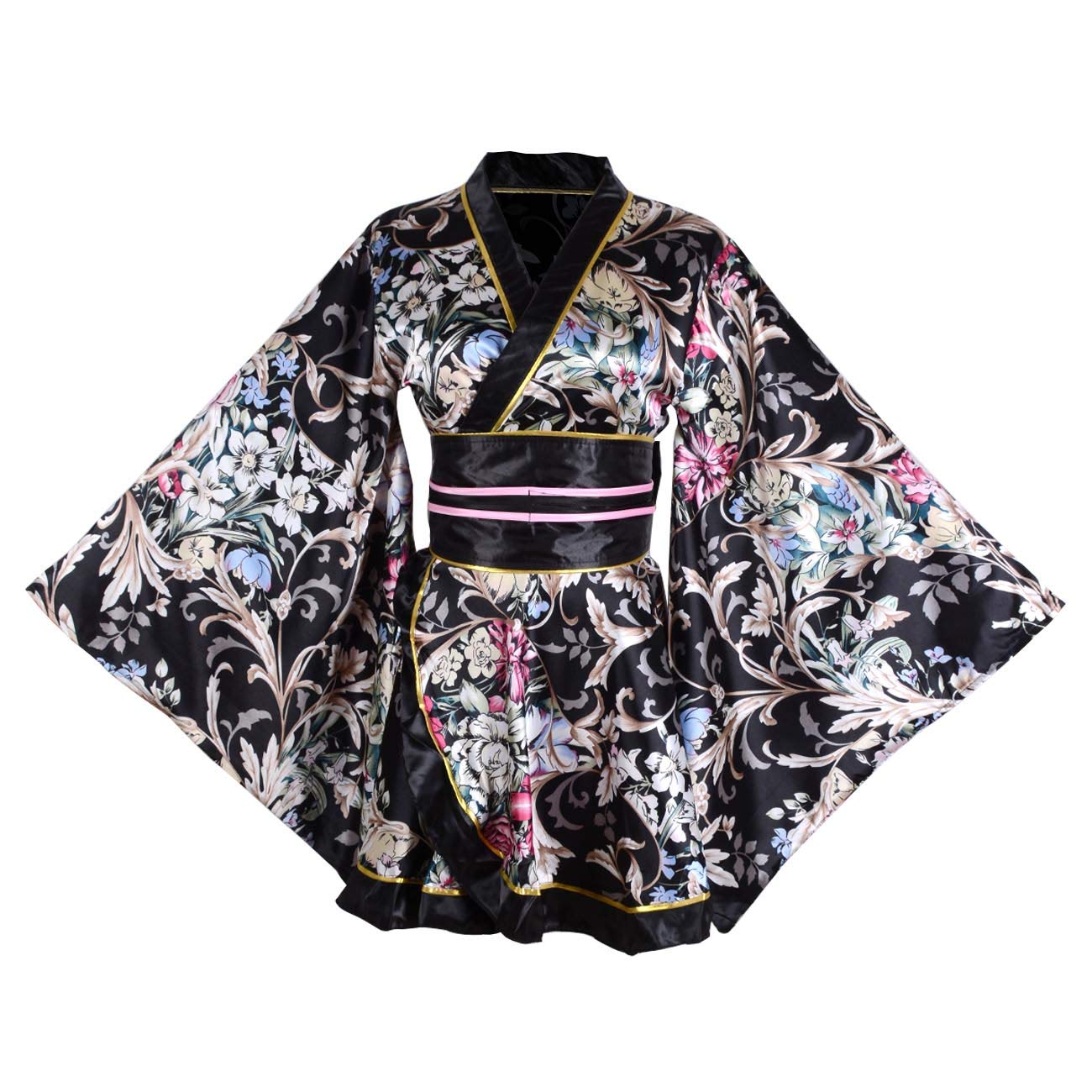 Kimono Costume Adult Japanese Geisha Floral Patten Gown Blossom Bathrobe Sleepwear With Obi Belt
