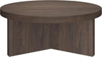 Henn&Hart 36" Fluted Round Wood Pedestal Low-Profile Coffee Table for Living Room, Family Room, or Office, Alder Brown