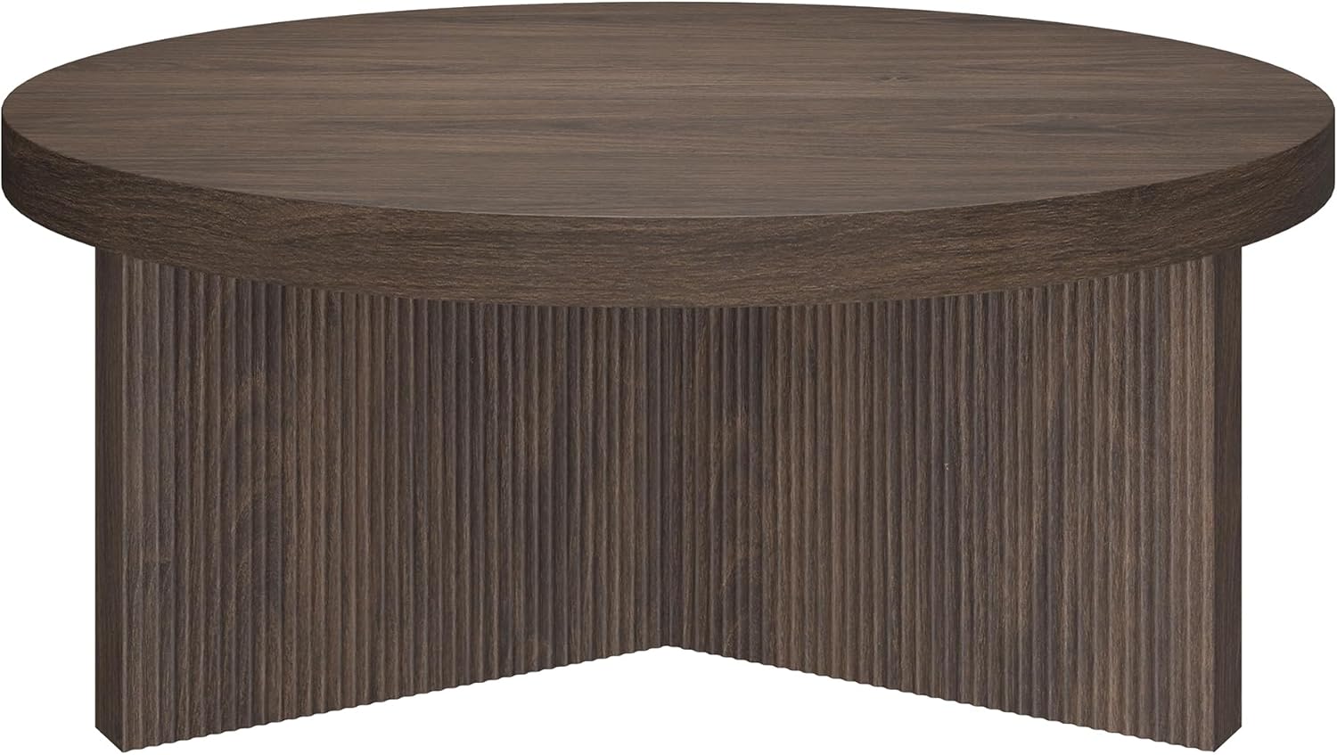 Henn&Hart 36" Fluted Round Wood Pedestal Low-Profile Coffee Table for Living Room, Family Room, or Office, Alder Brown