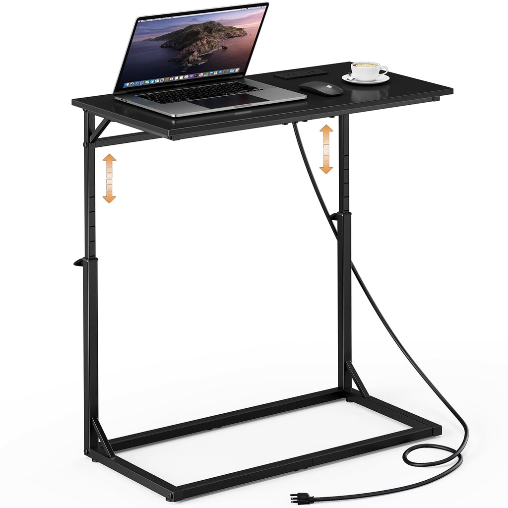 Vagusicc C Shaped End Table, 33"Tall Side Table for Couch, C-Table Sofa Table Adjustable Height Side Table, Large Surface Slide Under Couch Table, Coffee Table TV Tray for Living Room, Bedroom, Black