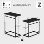 Vagusicc C Shaped End Table, 33"Tall Side Table for Couch, C-Table Sofa Table Adjustable Height Side Table, Large Surface Slide Under Couch Table, Coffee Table TV Tray for Living Room, Bedroom, Black