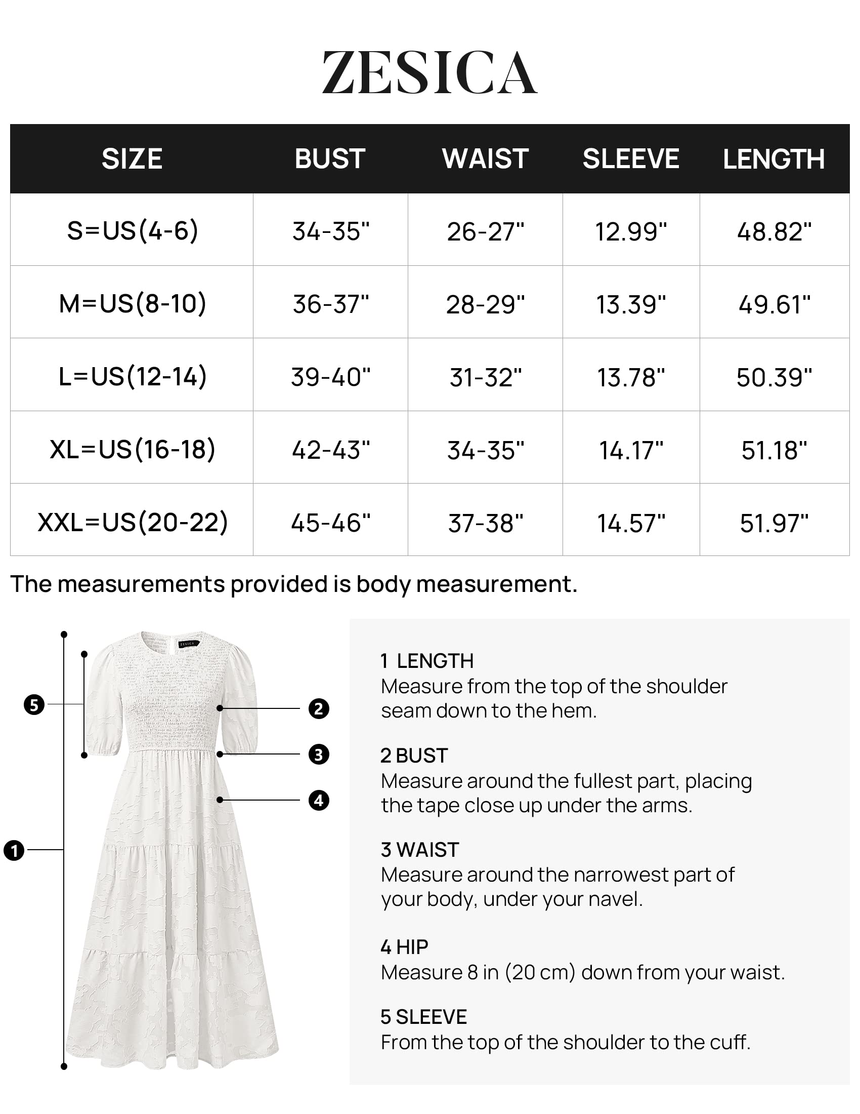 ZESICA Women's 2024 Summer Short Puff Sleeve Crewneck Smocked Floral Lace Flowy A Line Tiered Maxi Dresses,White,Medium